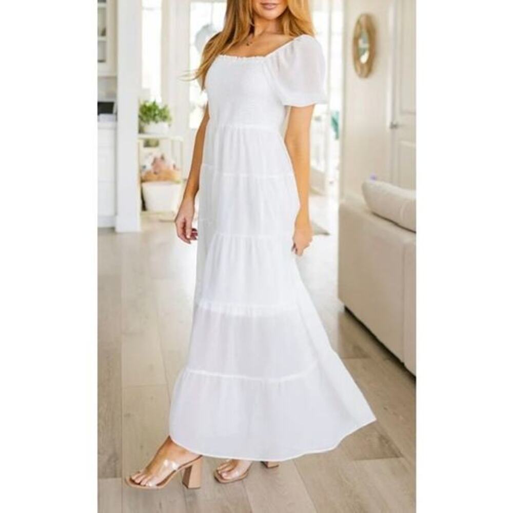 White Tiered Maxi Dress Size XL Southern Fried Chics Ruffled Layered